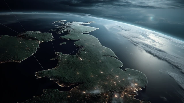British Isles from Space Cities and Connections