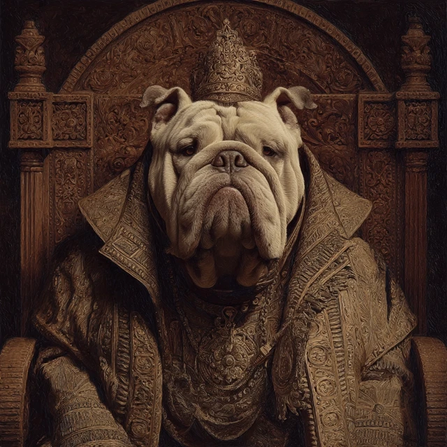 Royal Bulldog Portrait on Throne