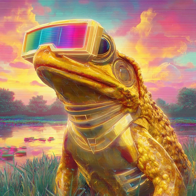 Cool Glowing Frog with VR Glasses Synthwave Art