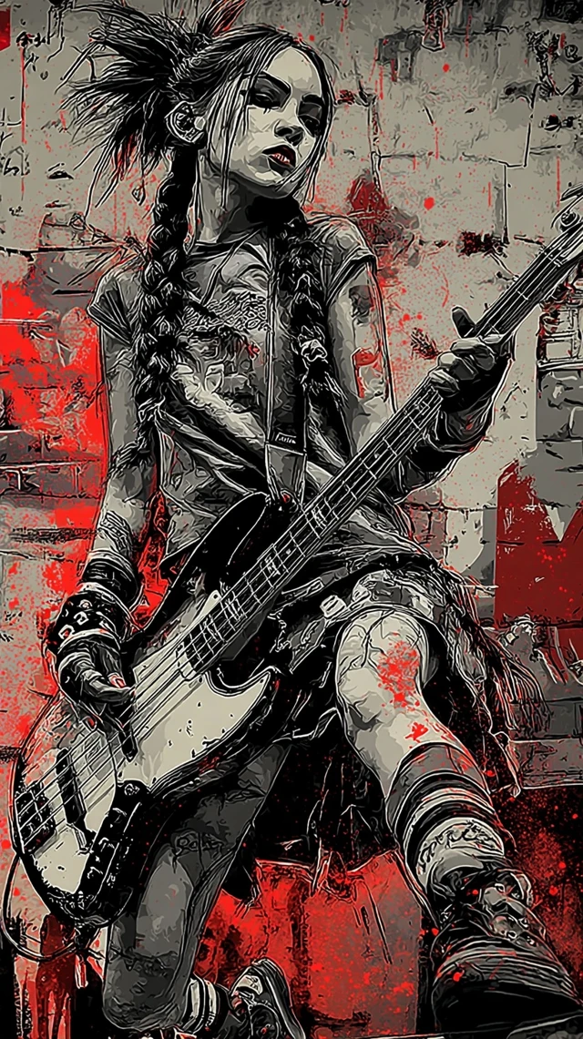 Punk Rock Bass Guitarist Poster Art
