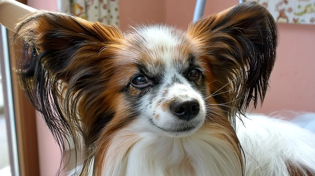 Papillon Dog Portrait Grooming Session Close Up