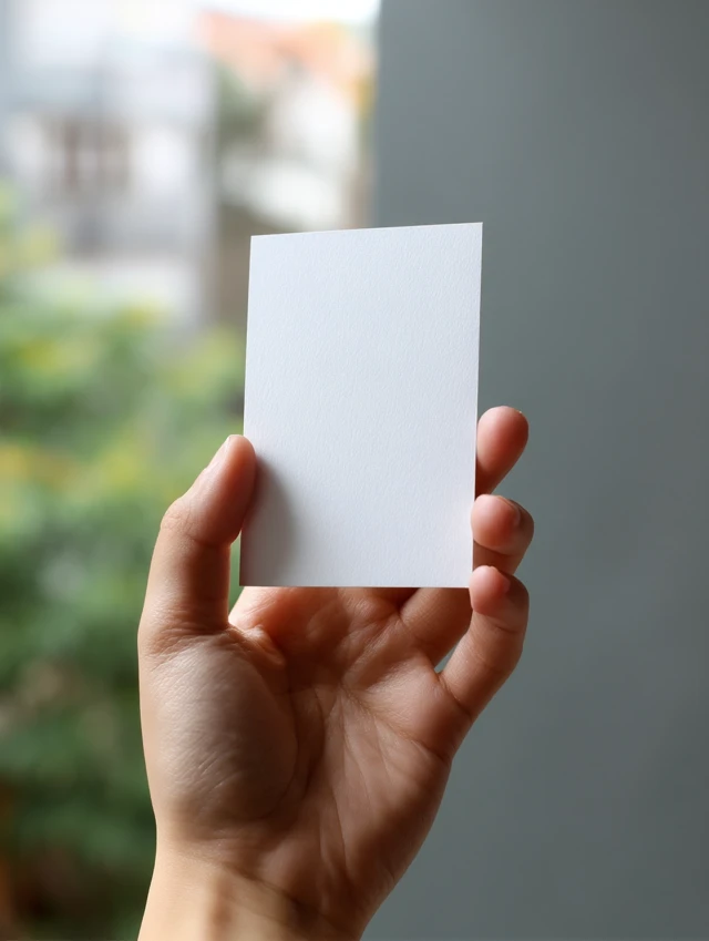 Hand Holding Blank Invitation Card Photorealistic