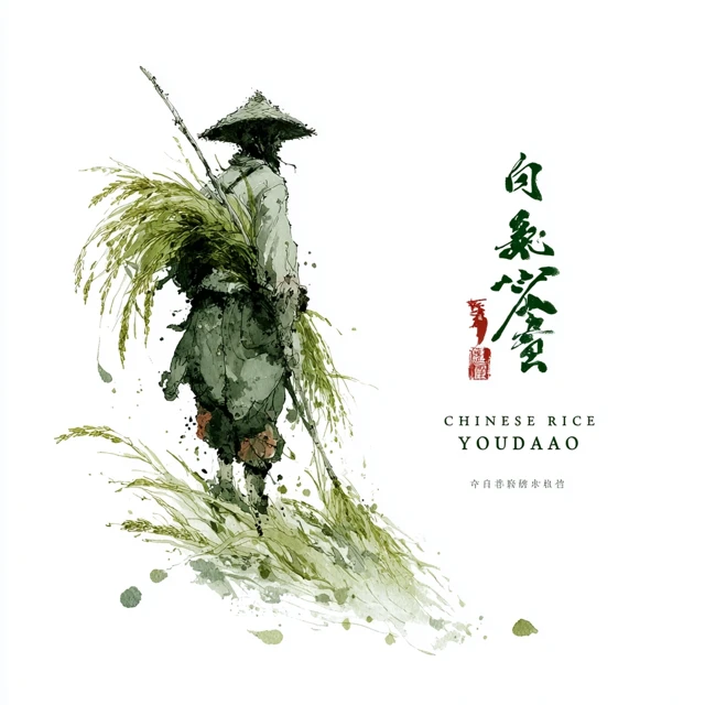 Chinese Rice Farmer Logo Minimalist Ink Painting