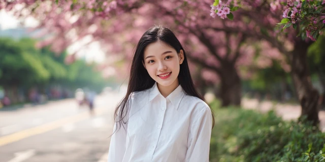 Chinese Student Smiling in Spring Portrait