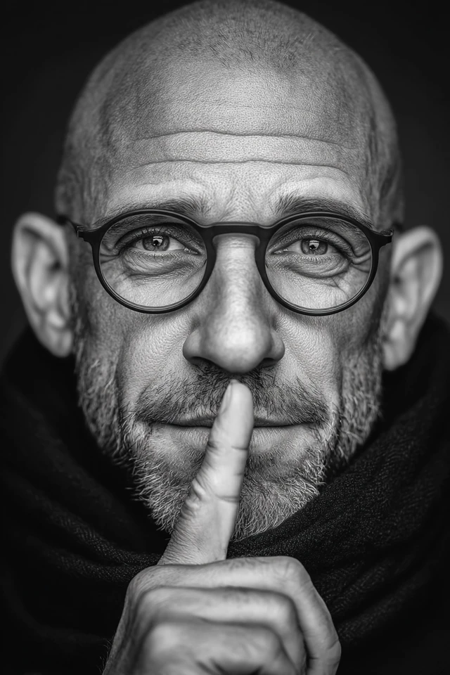 Bald Man Portrait Black and White Shhh