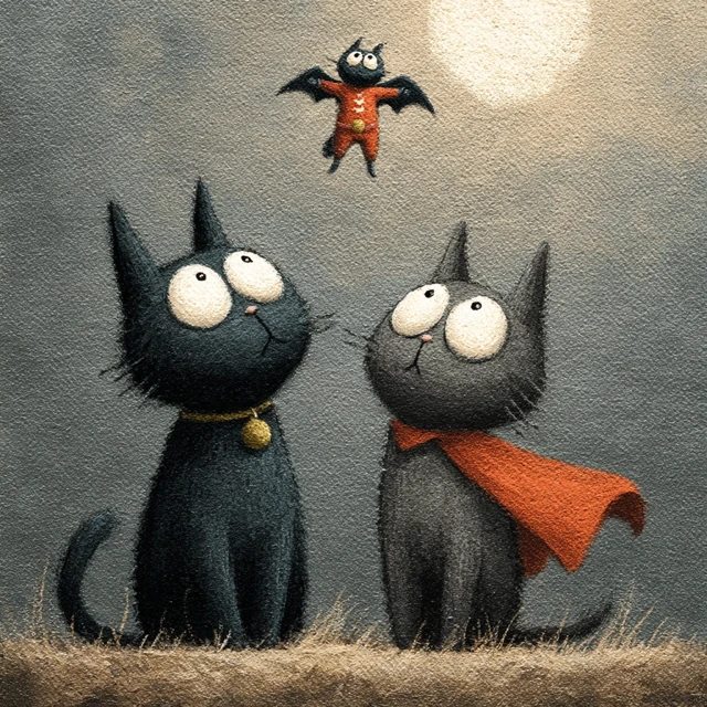 Cats and Bat Superhero Comic Illustration