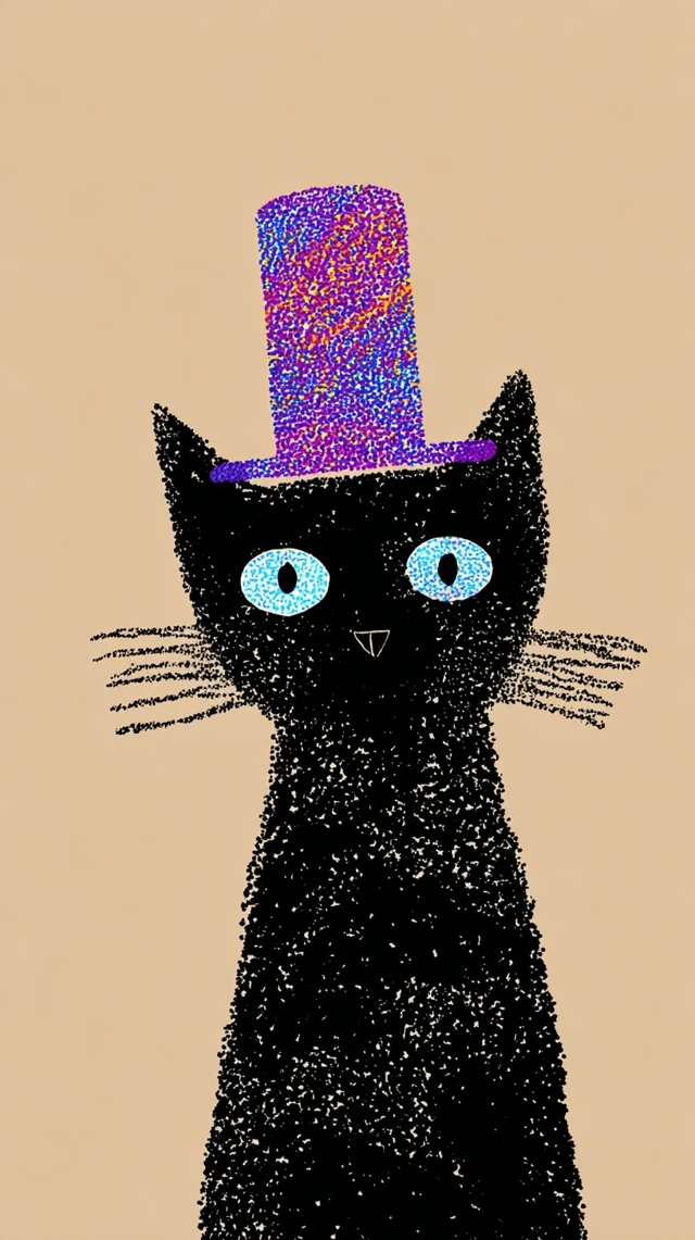 Black Cat with Blue Eyes in a Magician Hat Art