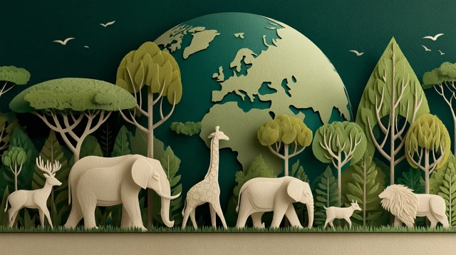 Paper Cutout Animals and Earth: Nature Conservation