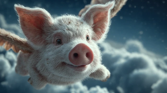 Flying Pig Dreamlike Scene in the Clouds