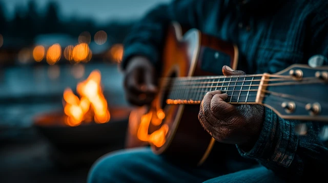 Man Playing Guitar at Campfire Mellow Ambient Music