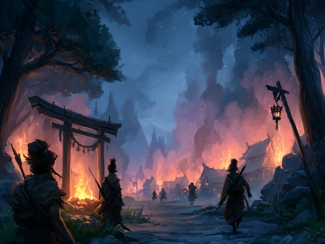 Burning Japanese Village Concept Art