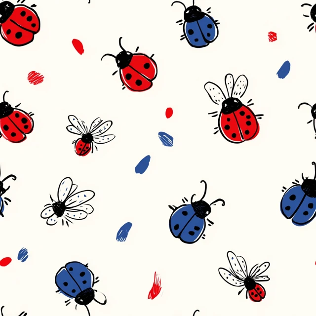Cute Ladybugs Fireflies Hand Drawn Illustration