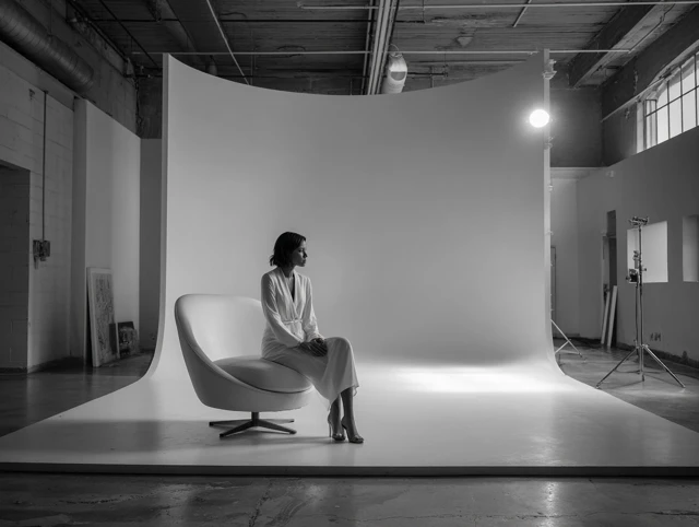 Model in Studio Minimalist White Chair Photoshoot