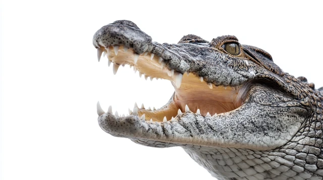 Roaring Crocodile on White Background