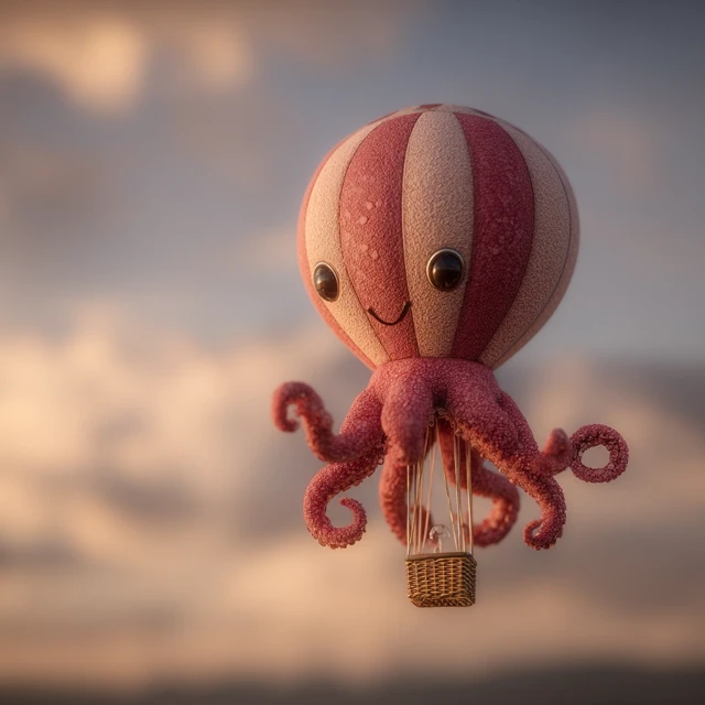Cute Octopus Hot Air Balloon Illustration