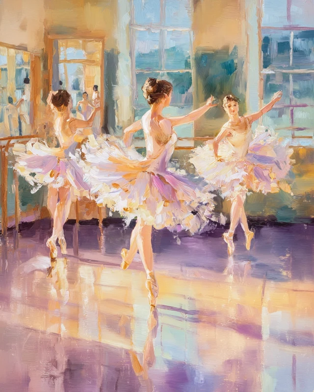 Ballerinas Dancing in Sunlit Studio Impressionist Art