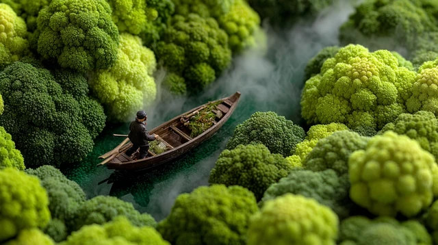 Broccoli River Boat Miniature Photography