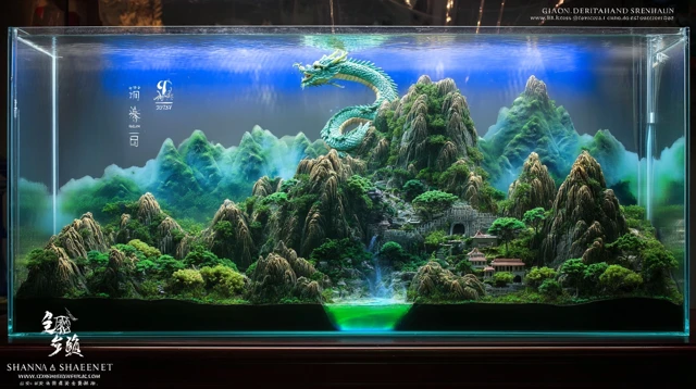 Oriental Dragon Fish Tank Mountain Landscape