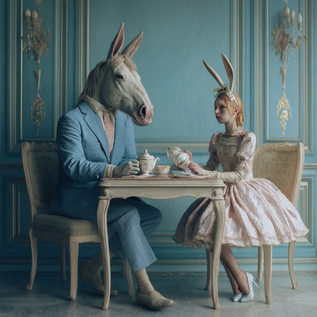 Surreal Tea Party Horse Head Rabbit Dress