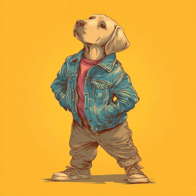 Anthropomorphic Labrador Dog in Denim Jacket