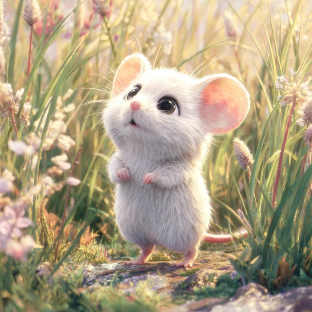 Adorable Mouse in a Meadow Vintage Disney Style