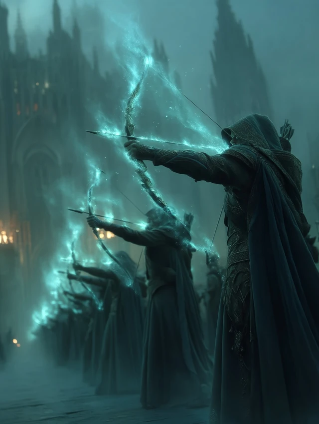 Elven Archers Battle Sauron Dark Fantasy Art