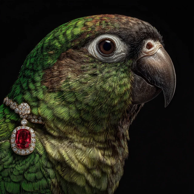 Parrot with Ruby Earring Luxury Product Photography