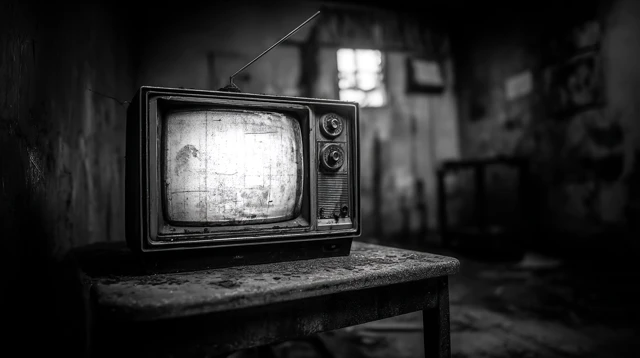 Creepy Abandoned TV Black and White Horror