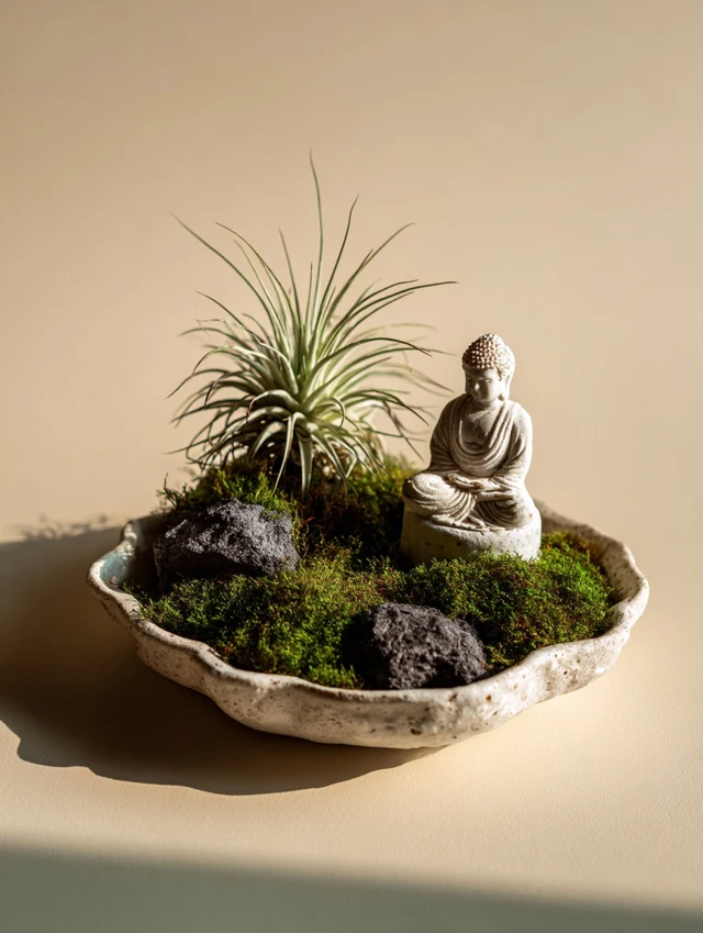 Zen Diorama Miniature Buddha Air Plant