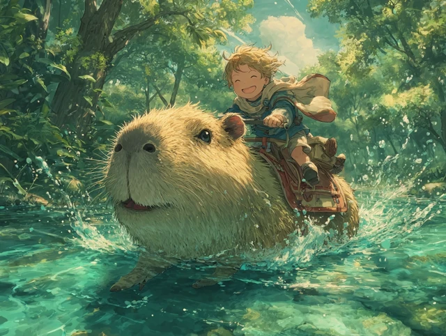 Fantasy Capybara Ride Adventure Illustration