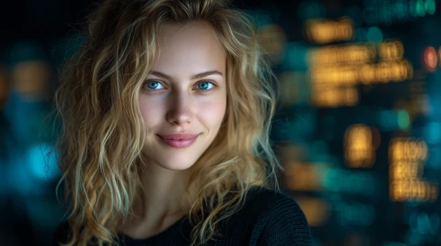 Cyberpunk Woman IT Engineer with Blue Eyes