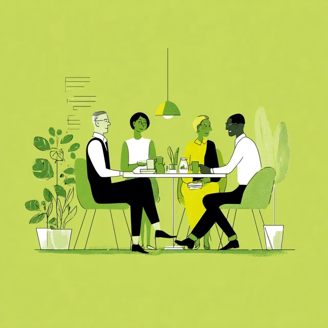 Business Educators Meeting in Green Cafe Illustration