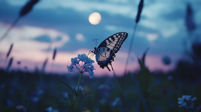 Butterfly on Flower Moon Cinematic Shot