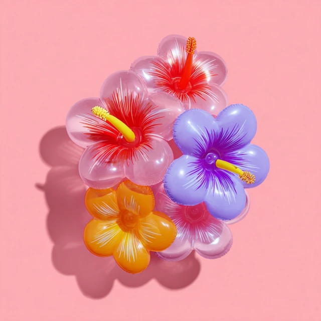 Inflatable Summer Flowers on Pink Background