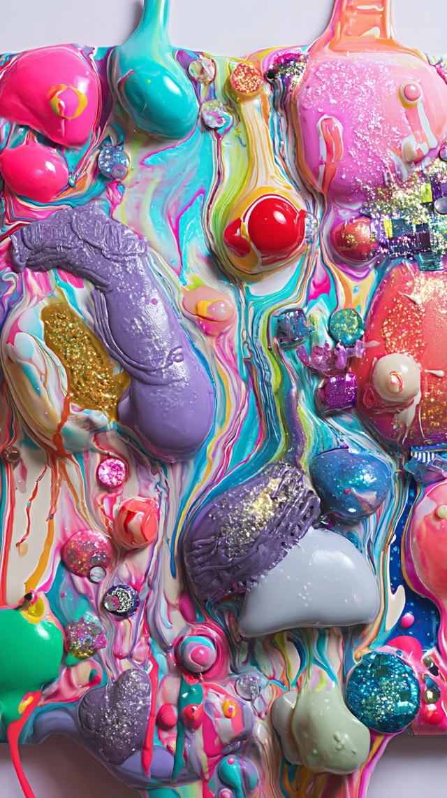 Abstract Art with Impasto Paint, Glitter and Gems