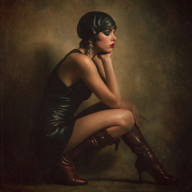 Vintage Portrait of a Woman in Leather Dress