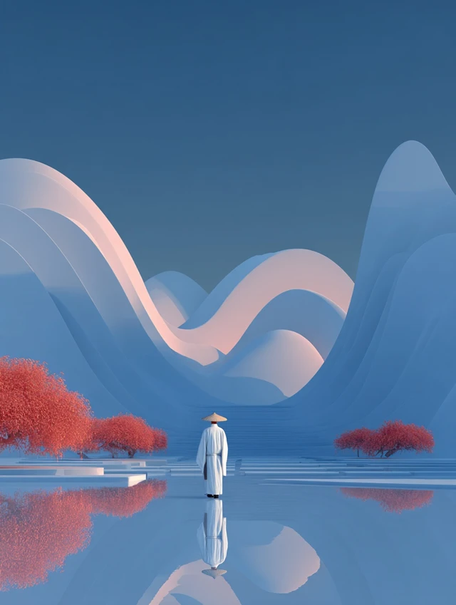 Dreamy Landscape Traveler in Ancient Costume