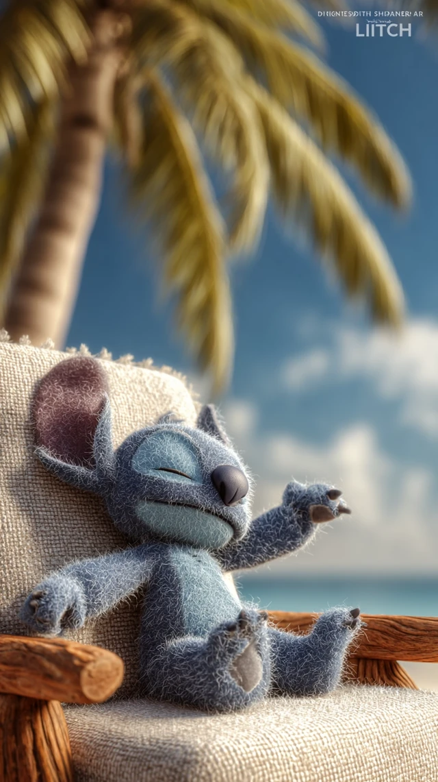 Stitch Relaxing on the Beach in the Sun