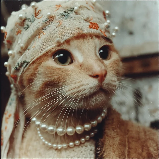 Cat in Headscarf and Pearls Martin Parr Style