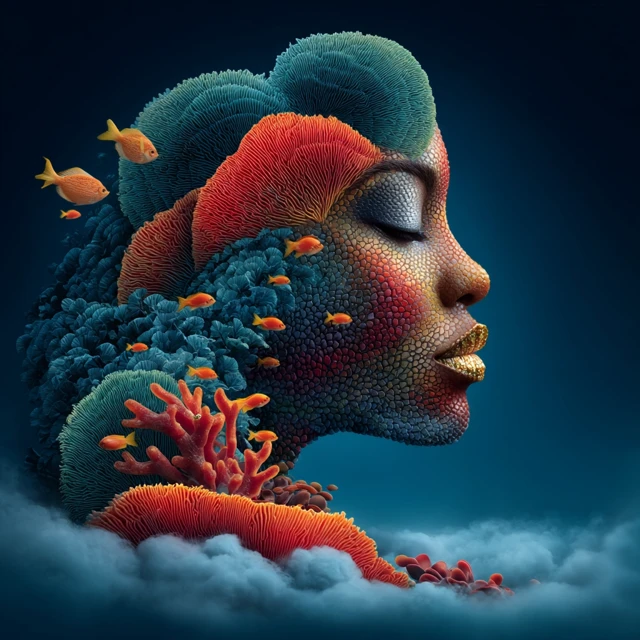 Underwater Face Coral Reef Art