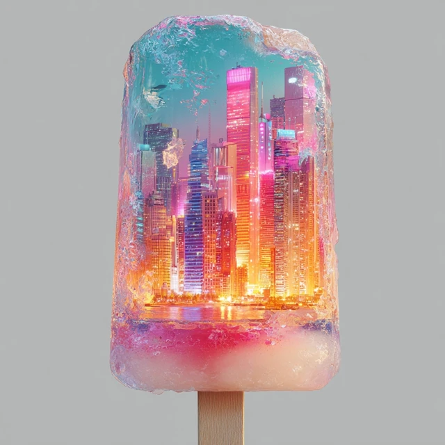 Cyberpunk Popsicle Frozen Cityscape Art