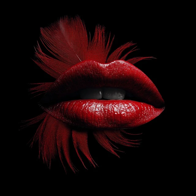 Red Lips with Feather Hyper Realistic