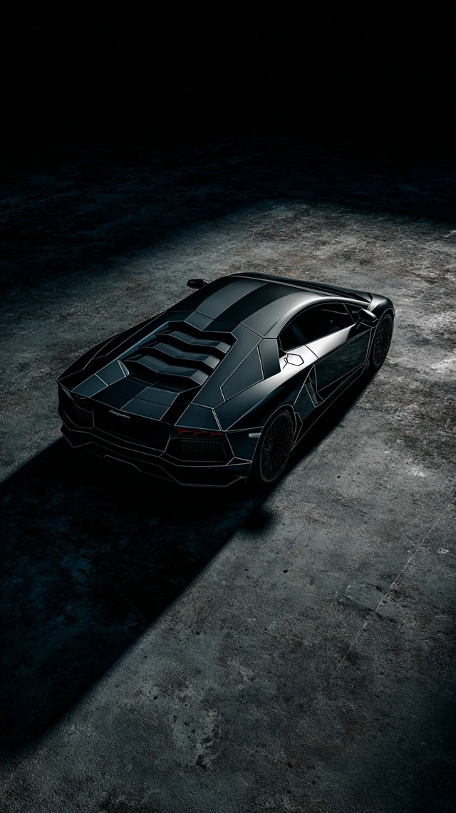 Luxury Supercar in Dark Room Overhead View
