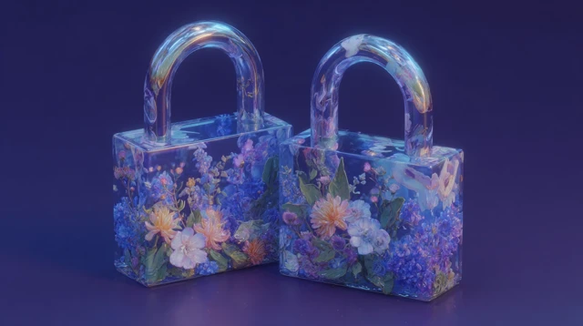 Transparent Locks with Floral Art - 3D Render