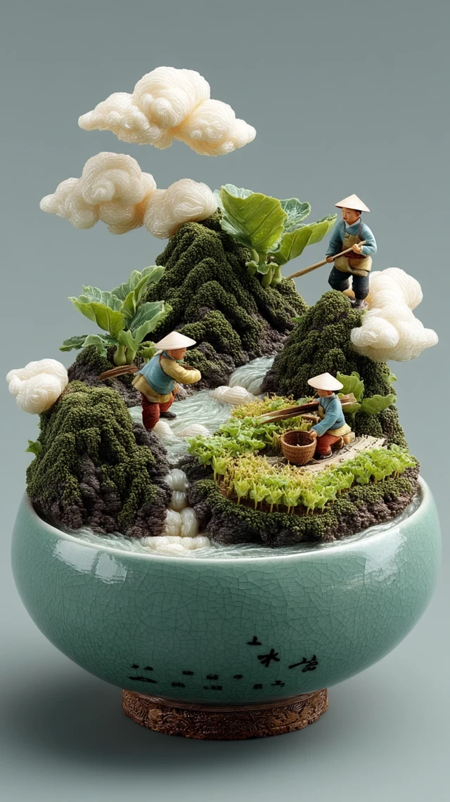 Chinese Porcelain Miniature Sculpture: Farmers in the Fields