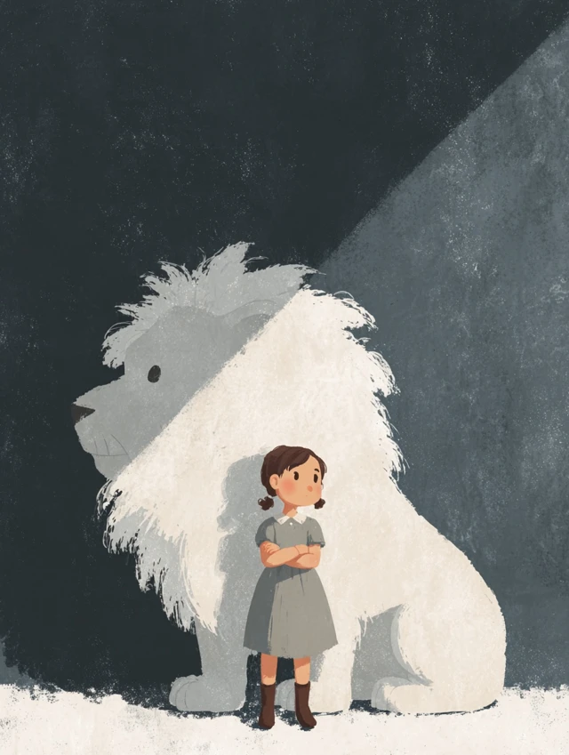 Girl and Shadow Lion Illustration for Children