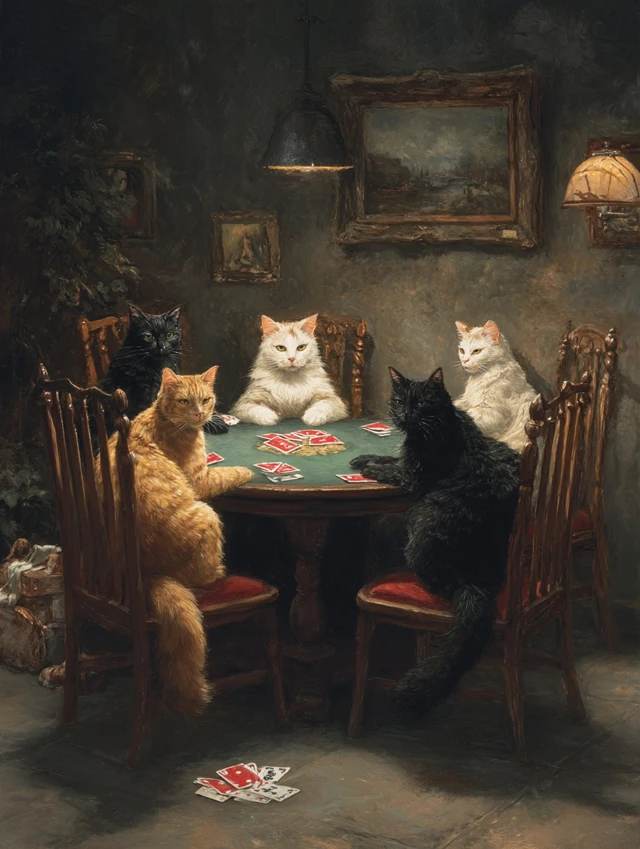 Cats Playing Poker A Humorous Painting