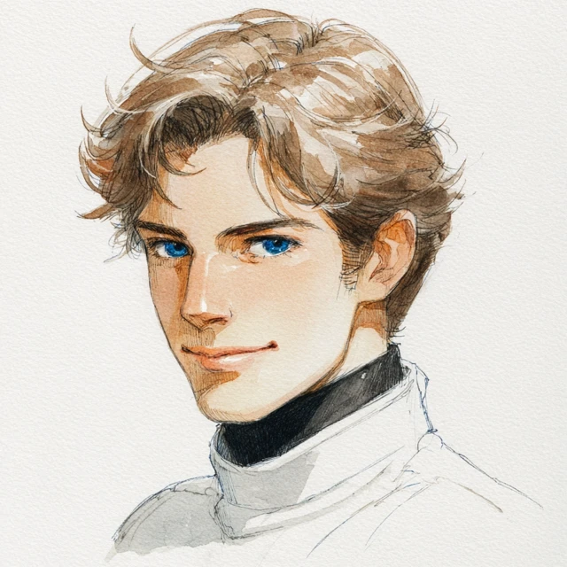 Anime Style Man Portrait Watercolor Illustration