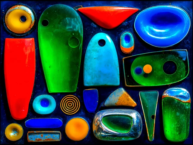 Scrap Dealer Collection Colorful Metal and Plastic Objects