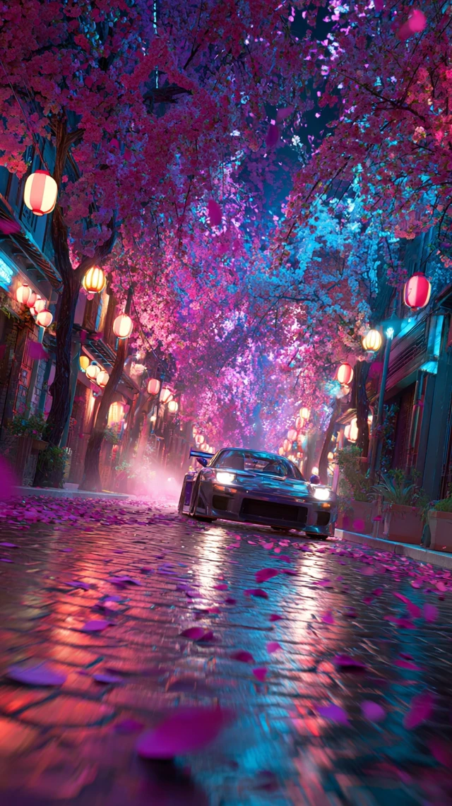 Cherry Blossom Car Ride at Twilight